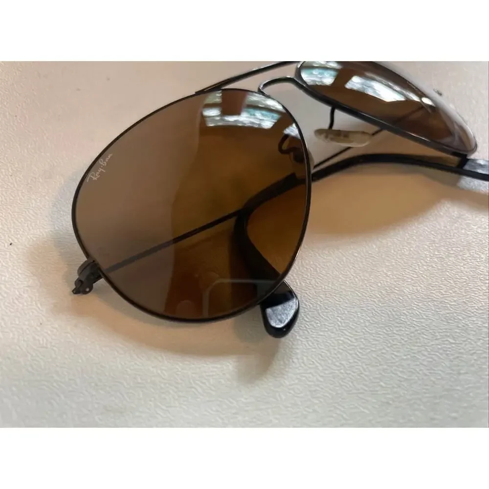 Vintage B&L Ray-Ban Aviator Sunglasses Black Frame 58[]14 Brown Glass Lenses USA